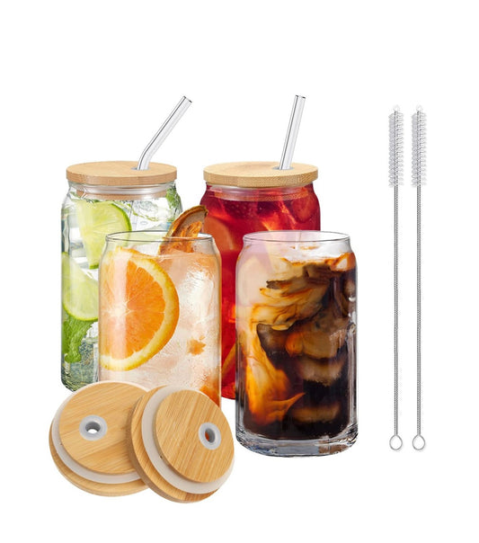 Glass cup with glass straw