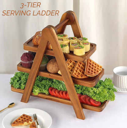 3 tier bamboo serving ladder