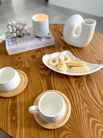 Ceramic cup & bamboo saucer set