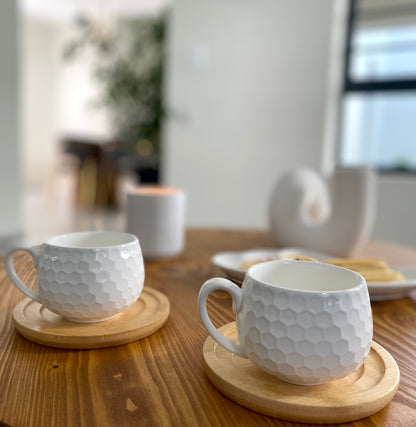 Ceramic cup & bamboo saucer set